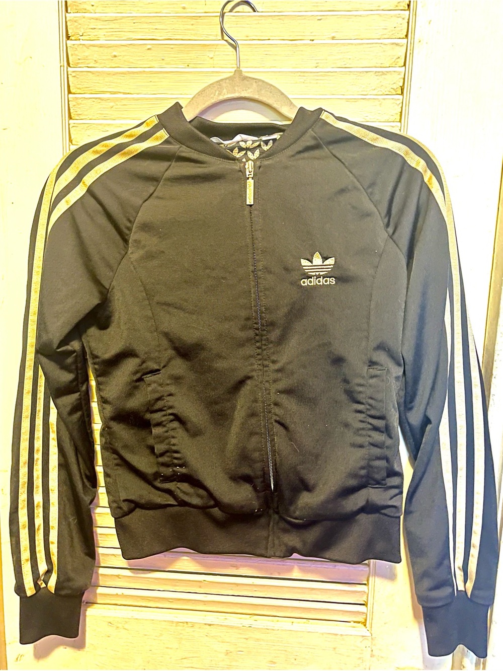 adidas Black Jacket with Gold Stripe Detailing